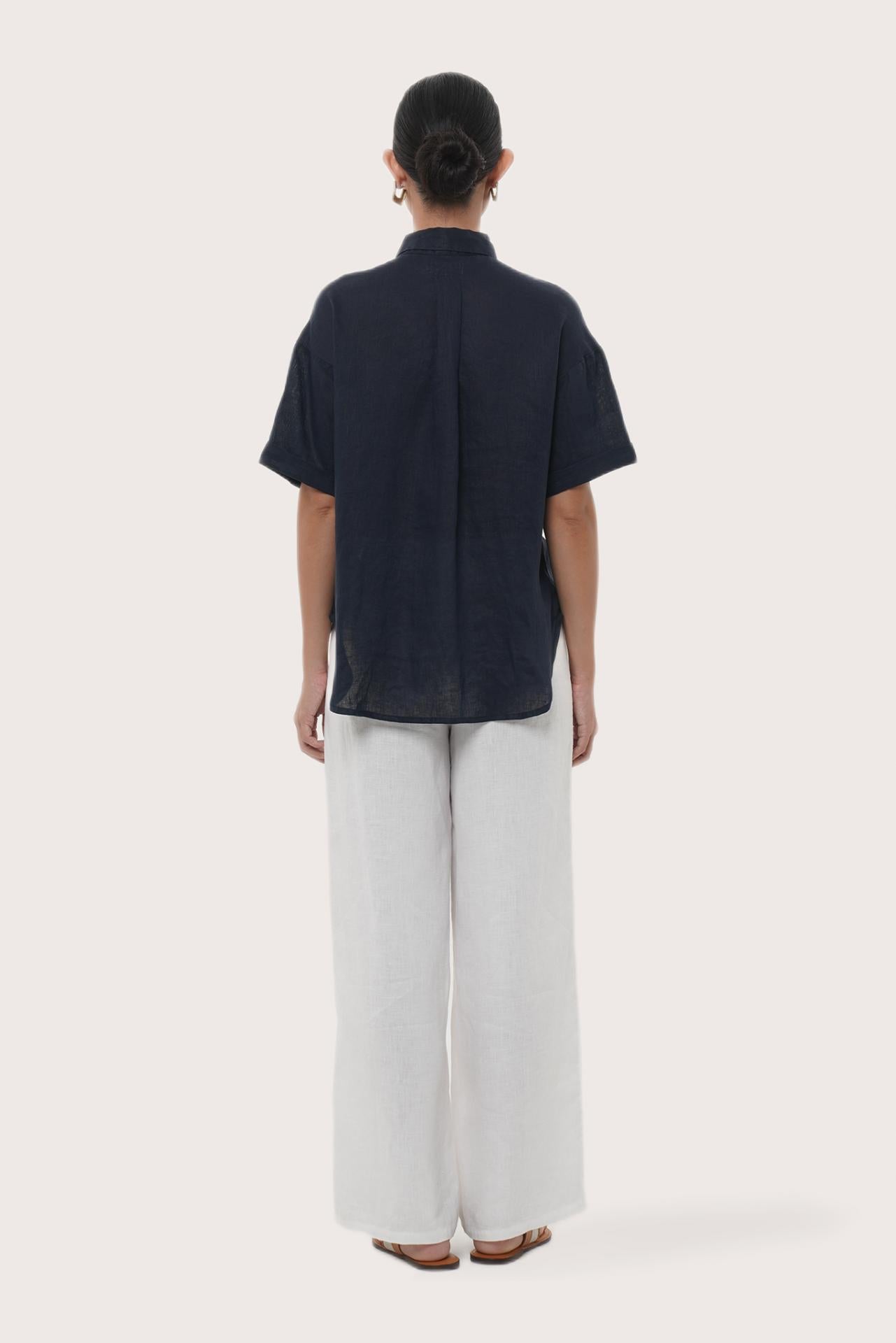 By The Sea Bali Back view of the Anse Short Sleeve Linen Blouse