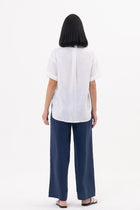 Back view of the Anse Short Sleeve Linen Blouse White