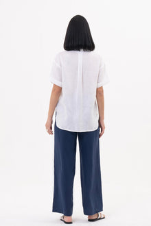 Back view of the Anse Short Sleeve Linen Blouse White
