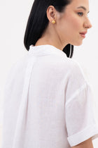 Tailored detail of the Anse Short Sleeve Linen Blouse White