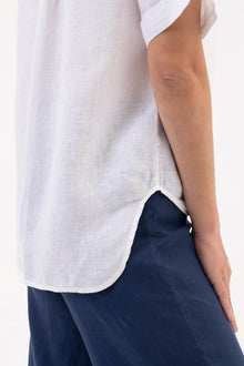 Premium linen fabric and Tailored detail of the Anse Short Sleeve Linen Blouse White