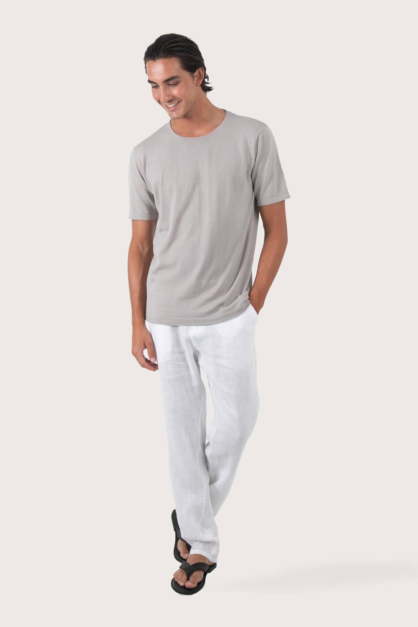 By The Sea Bali Arco Cotton Knit T-shirt Creme – refined men's resort tee with a relaxed, contemporary silhouette