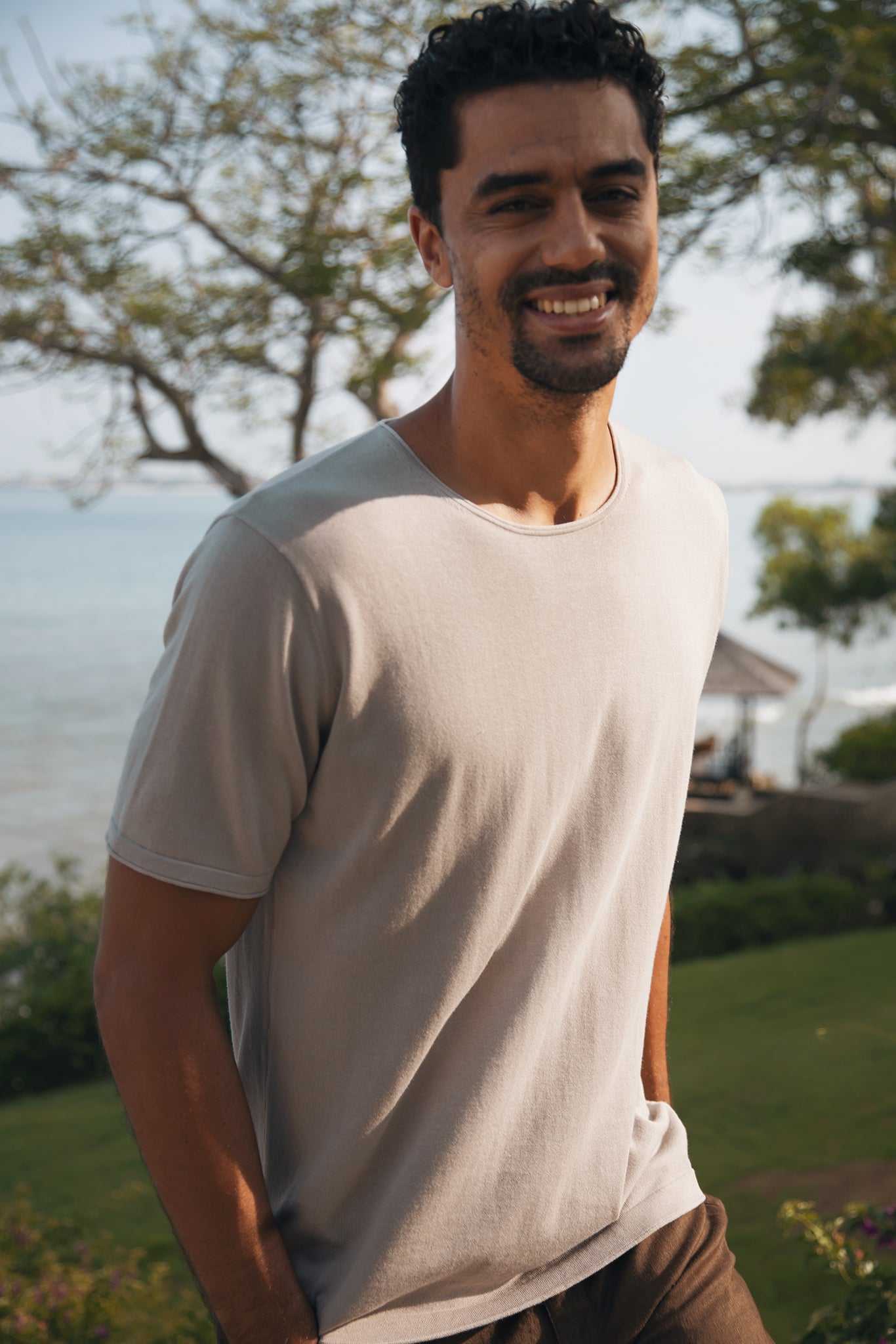 Arco Cotton Knit T-shirt Creme by By The Sea Bali – elevated island resort wear for the modern man
