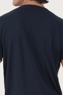 Back detail of the Arco Cotton Knit T-shirt Navy by By The Sea Bali – premium stitching and artisan quality