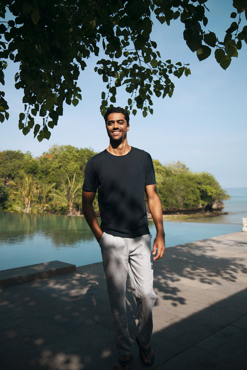 Arco Cotton Knit T-shirt Navy by By The Sea Bali – elevated island resort wear for the modern man