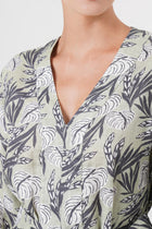 Close up detail of the Arumba Linen Dress Heart Leaves highlighting craftsmanship and design features