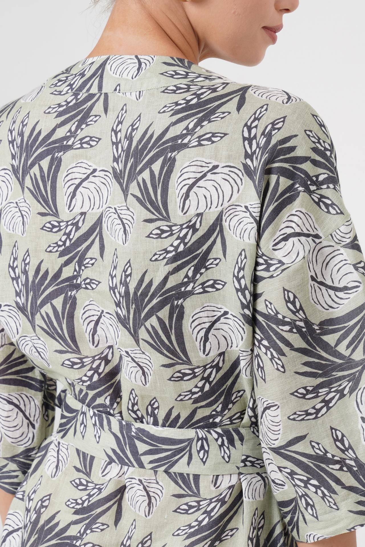 Close up detail of the Arumba Linen Dress Heart Leaves highlighting craftsmanship and design features
