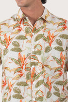 Close-up fabric and collar detail of the Asa Loose Fit Shirt Begonia in Green by By The Sea Bali