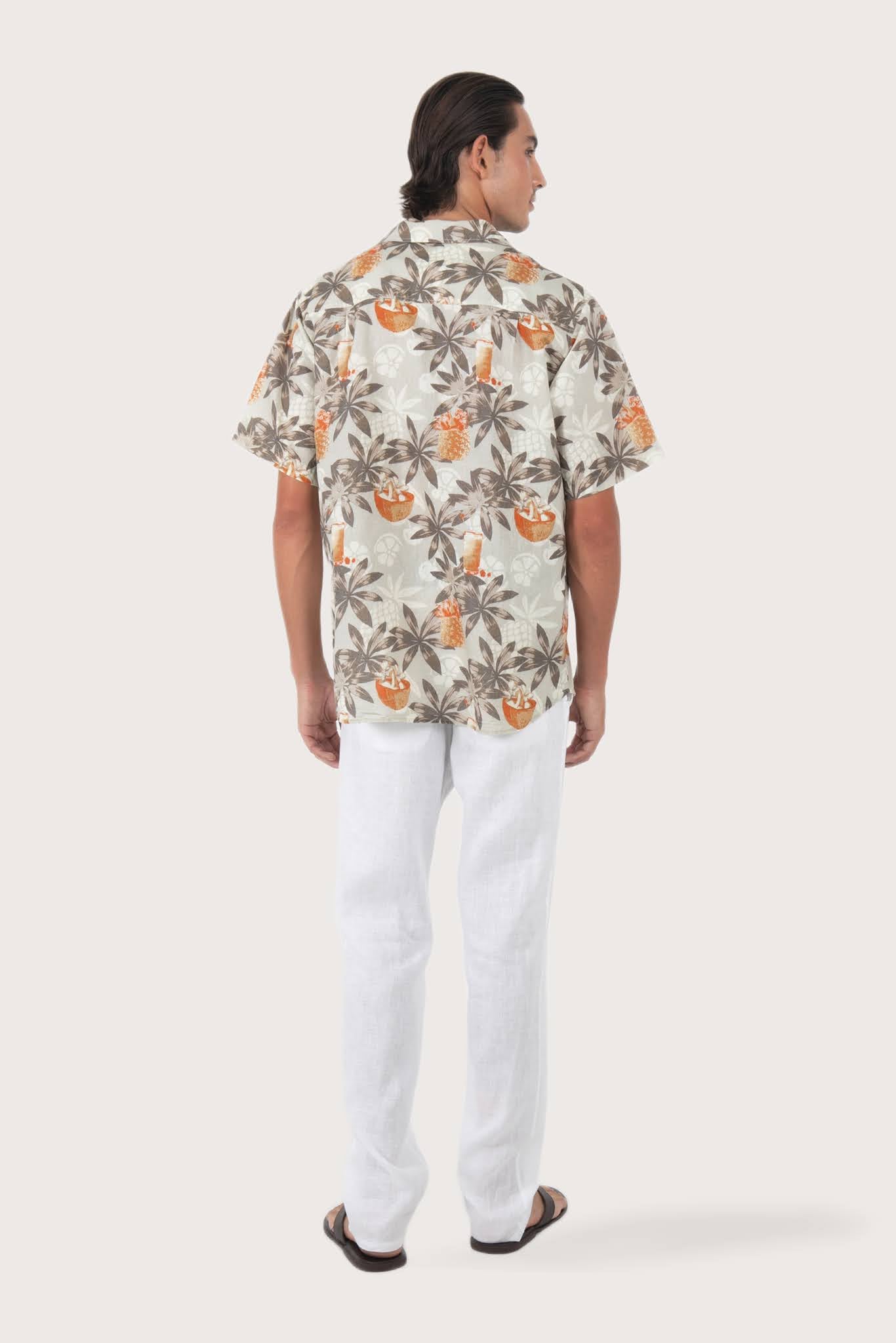 Back view of the Asa Loose Fit Shirt Rustic Pineapple in Grey showcasing its tailored finish by By The Sea Bali