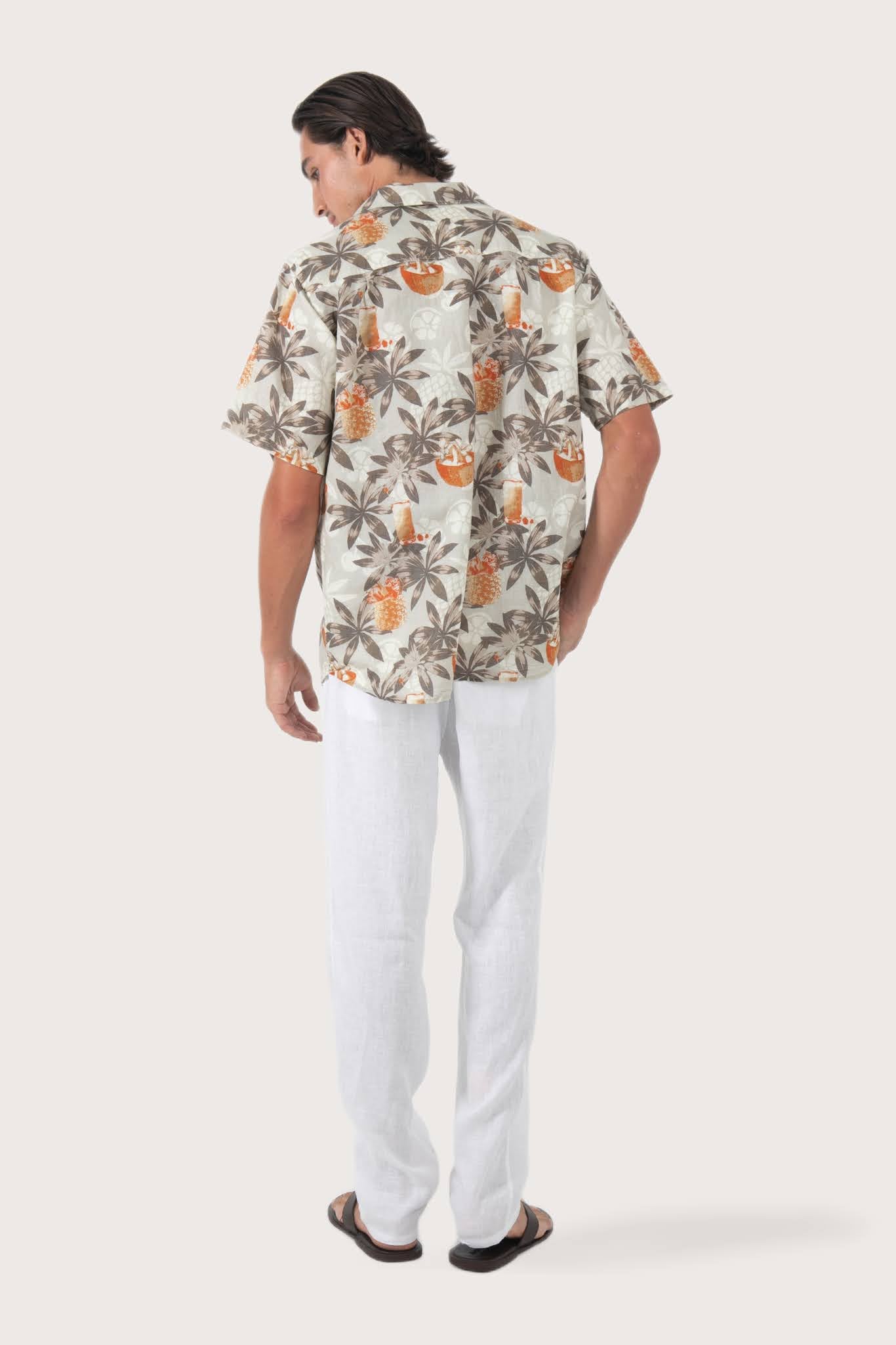 Back view of the Asa Loose Fit Shirt Rustic Pineapple in Grey showcasing its tailored finish by By The Sea Bali