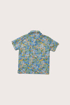 Elegant back view of the Bali Tropical Shirt in Blue Forest print