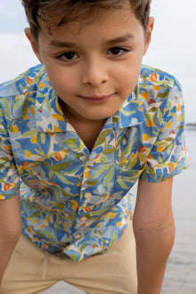 Bali Tropical Shirt in Blue Forest print designed for effortless island living