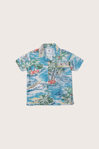 Model wearing the light blue Tropical Day Bali Tropical shirt by By The Sea Bali
