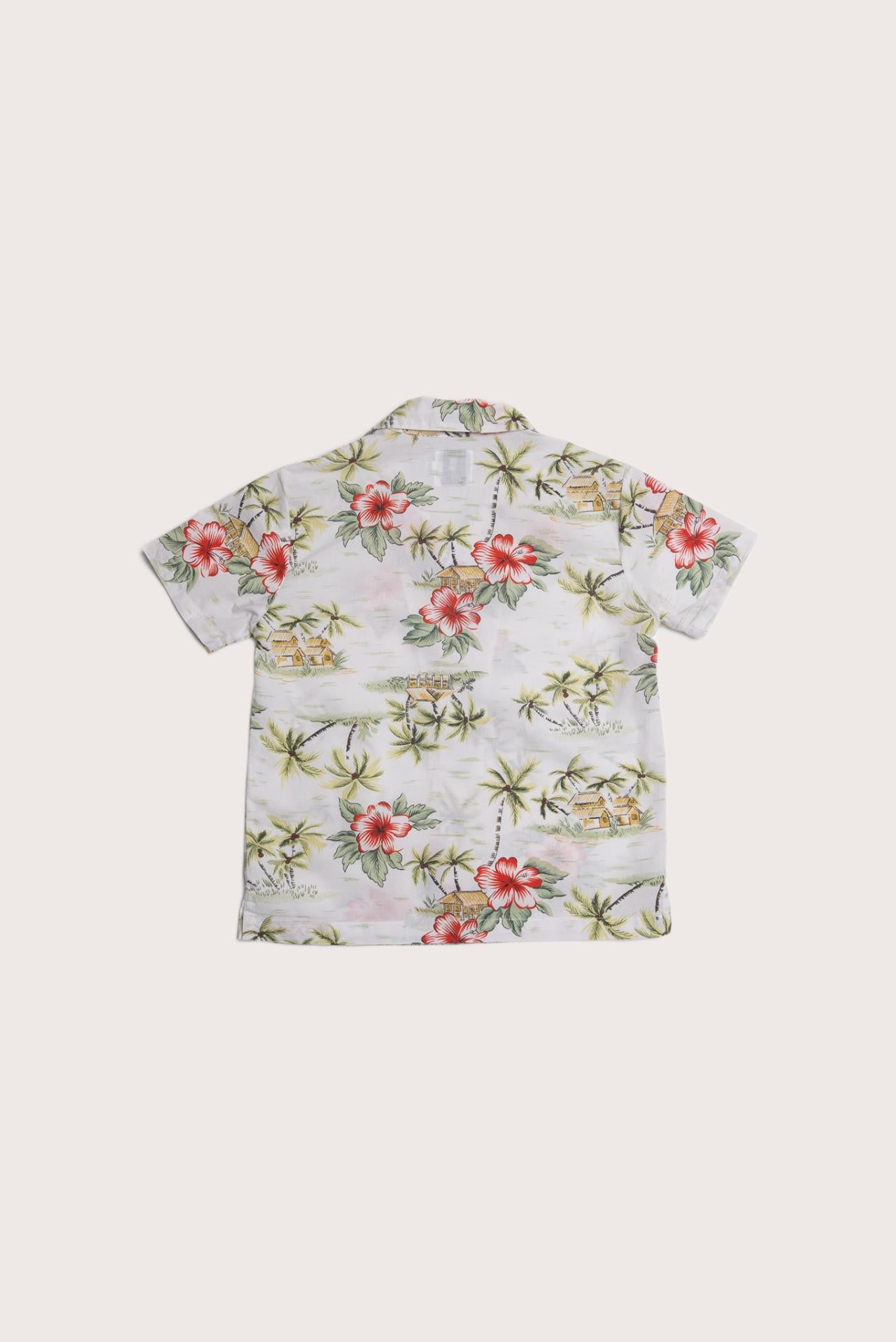 Elegant back view of the Bali Tropical Shirt in Island Rhythm White