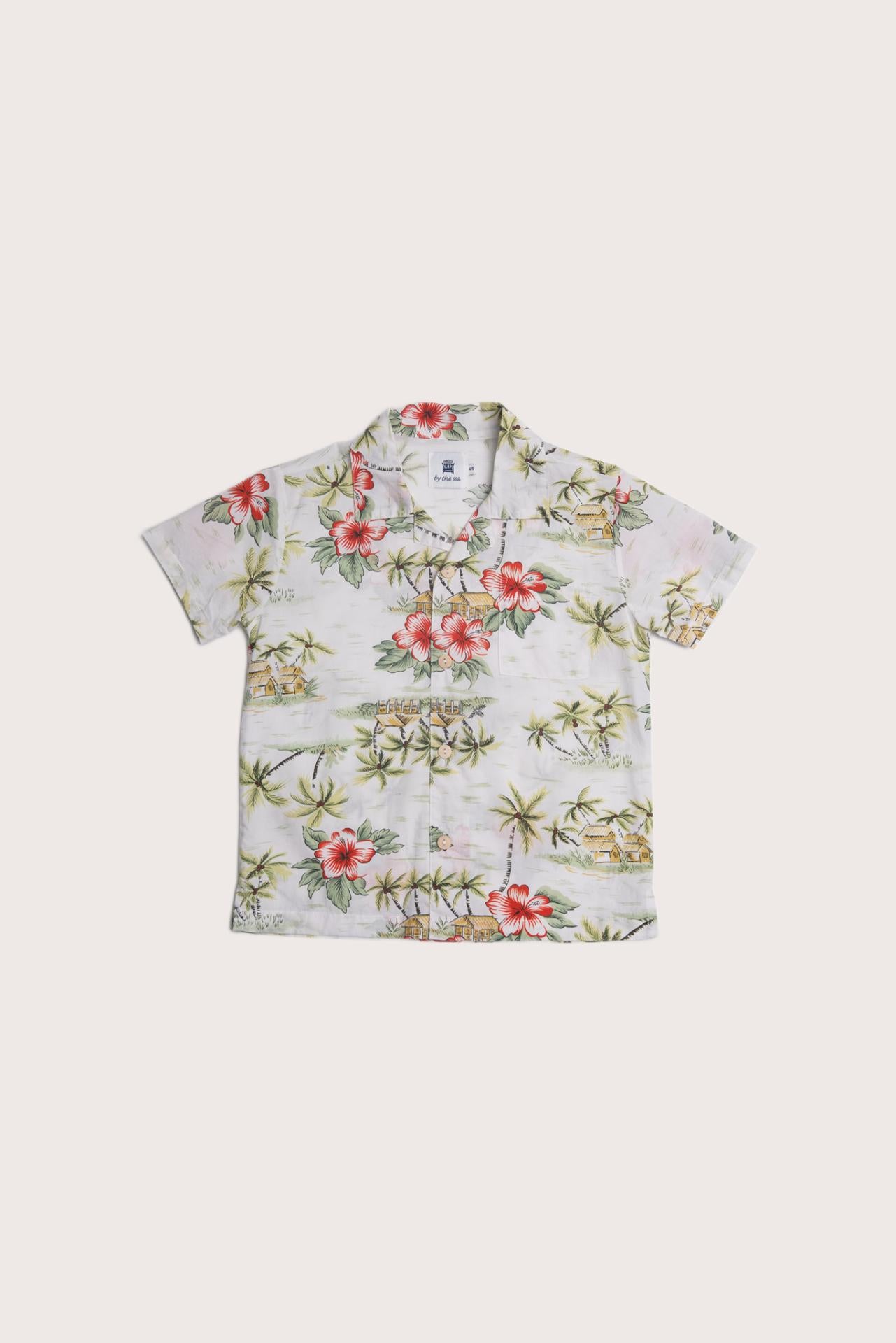 By The Sea Bali Bali Tropical Shirt in Island Rhythm White with a relaxed island-inspired silhouette