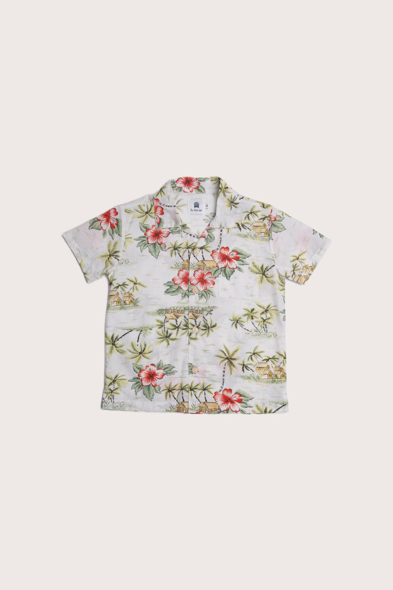 By The Sea Bali Bali Tropical Shirt in Island Rhythm White with a relaxed island-inspired silhouette