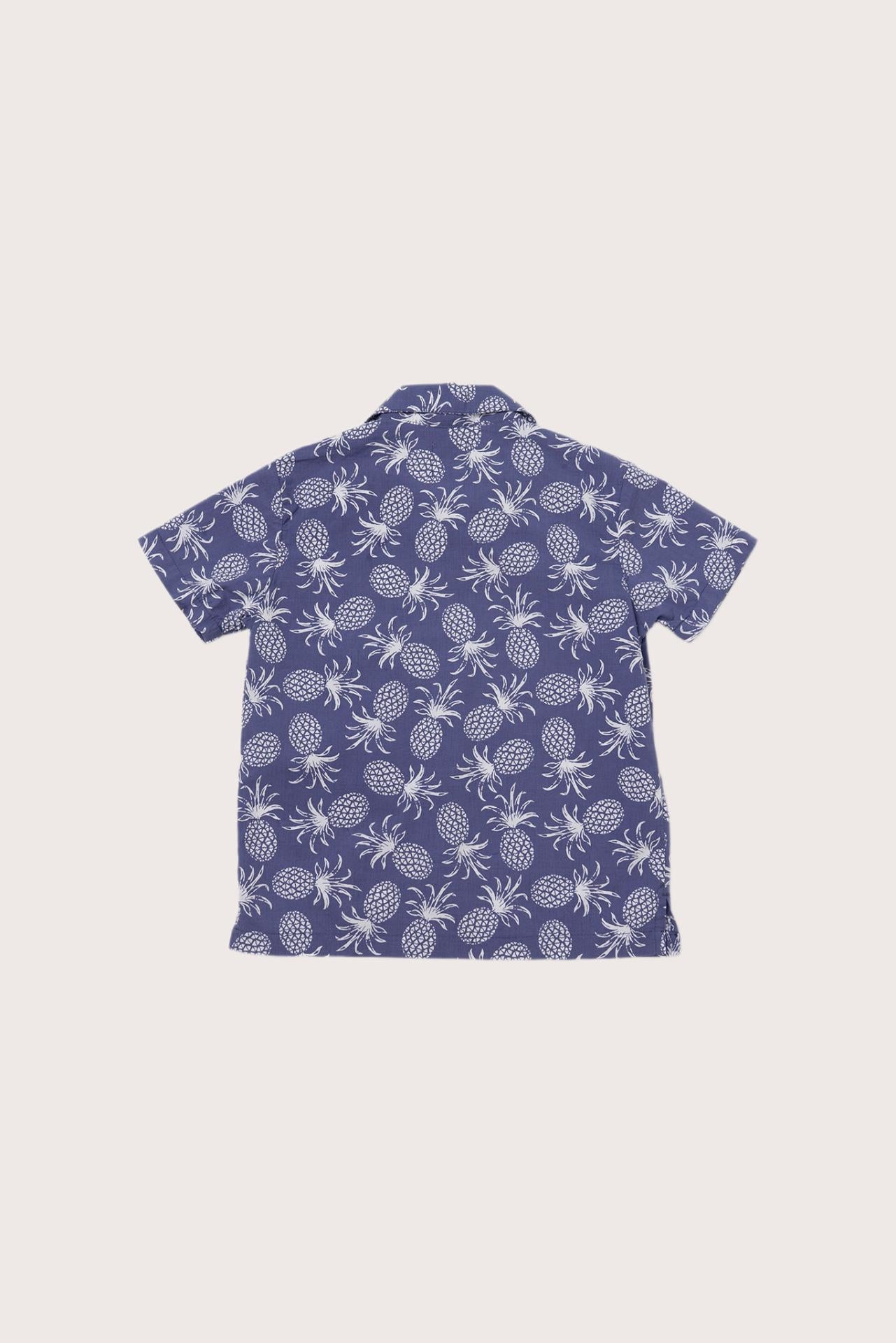 Elegant back view of the Bali Tropical Shirt in Pineapple print