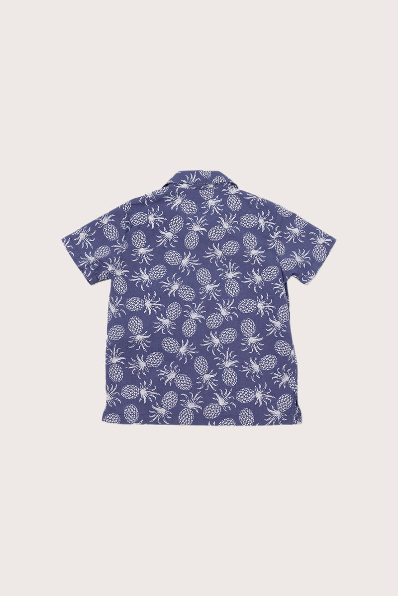 Elegant back view of the Bali Tropical Shirt in Pineapple print