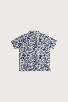 Artistic Veg and Crab illustration detail on the Bali Tropical Shirt