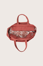 Interior view of the red Barcha tote bag showing the printed lining