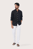 By The Sea Bali Baron Linen Shirt in Black — breathable 100% linen shirt with a refined, relaxed silhouette