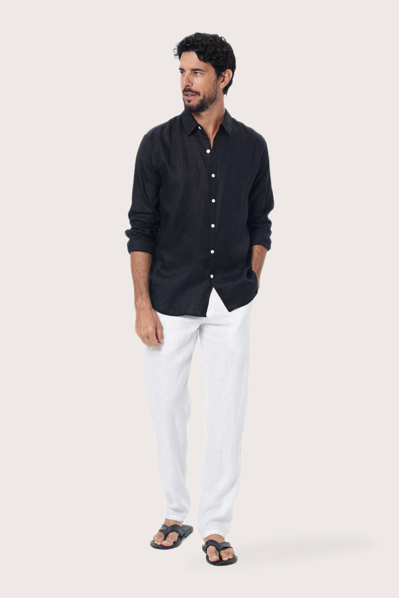 By The Sea Bali Baron Linen Shirt in Black — breathable 100% linen shirt with a refined, relaxed silhouette