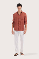 By The Sea Bali Baron Linen Shirt Brick — breathable linen shirt with a relaxed camp-collar silhouette