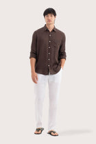 By The Sea Bali Baron Linen Shirt Brown — breathable linen shirt with a relaxed camp-collar silhouette