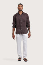By The Sea Bali Baron Linen Shirt Choco — breathable linen shirt with a relaxed camp-collar silhouette
