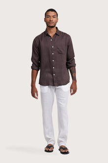 By The Sea Bali Baron Linen Shirt Choco — breathable linen shirt with a relaxed camp-collar silhouette