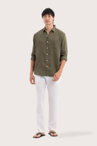 By The Sea Bali Baron Linen Shirt Green — breathable linen shirt with a relaxed camp-collar silhouette