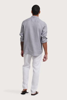 Back view of the Baron Linen Shirt Grey showcasing its tailored finish by By The Sea Bali