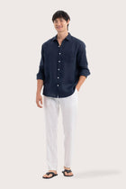 By The Sea Bali Baron Linen Shirt Navy — breathable linen shirt with a relaxed camp-collar silhouette