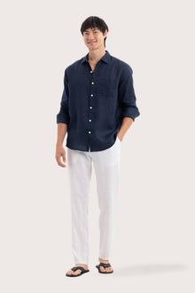 By The Sea Bali Baron Linen Shirt Navy — breathable linen shirt with a relaxed camp-collar silhouette