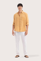 By The Sea Bali Baron Linen Shirt Yellow — breathable linen shirt with a relaxed camp-collar silhouette
