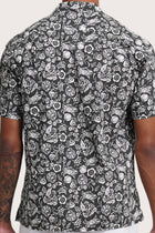 Open collar and button-front detail of the Baronang Cotton Shirt Veg and Crab in Grey by By The Sea Bali