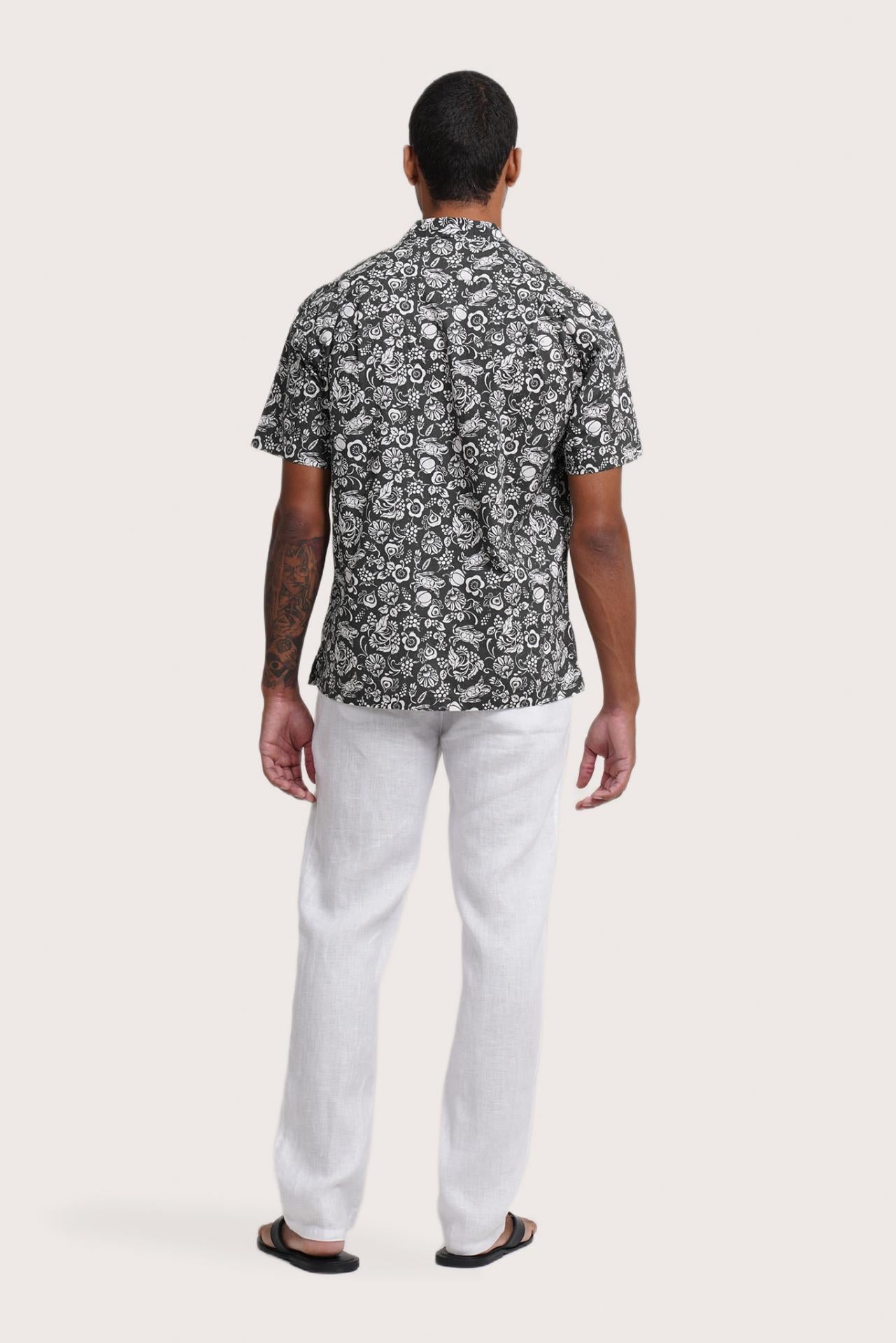 Back view of the Baronang Cotton Shirt Veg and Crab in Grey showcasing its tailored finish by By The Sea Bali