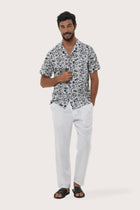 Front view of the Baronang Cotton Shirt in Veg and Crab White print by By The Sea Bali