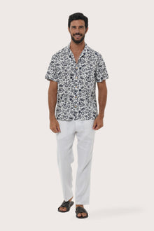 By The Sea Bali Baronang Cotton Shirt in Veg and Crab White — soft cotton shirt in a playful coastal print