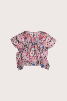 Graceful back view of the Belle Kaftan in Flower Paint Light Pink