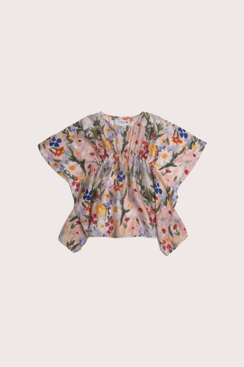 Belle Kaftan in Flower Paint Light Yellow designed for effortless island elegance