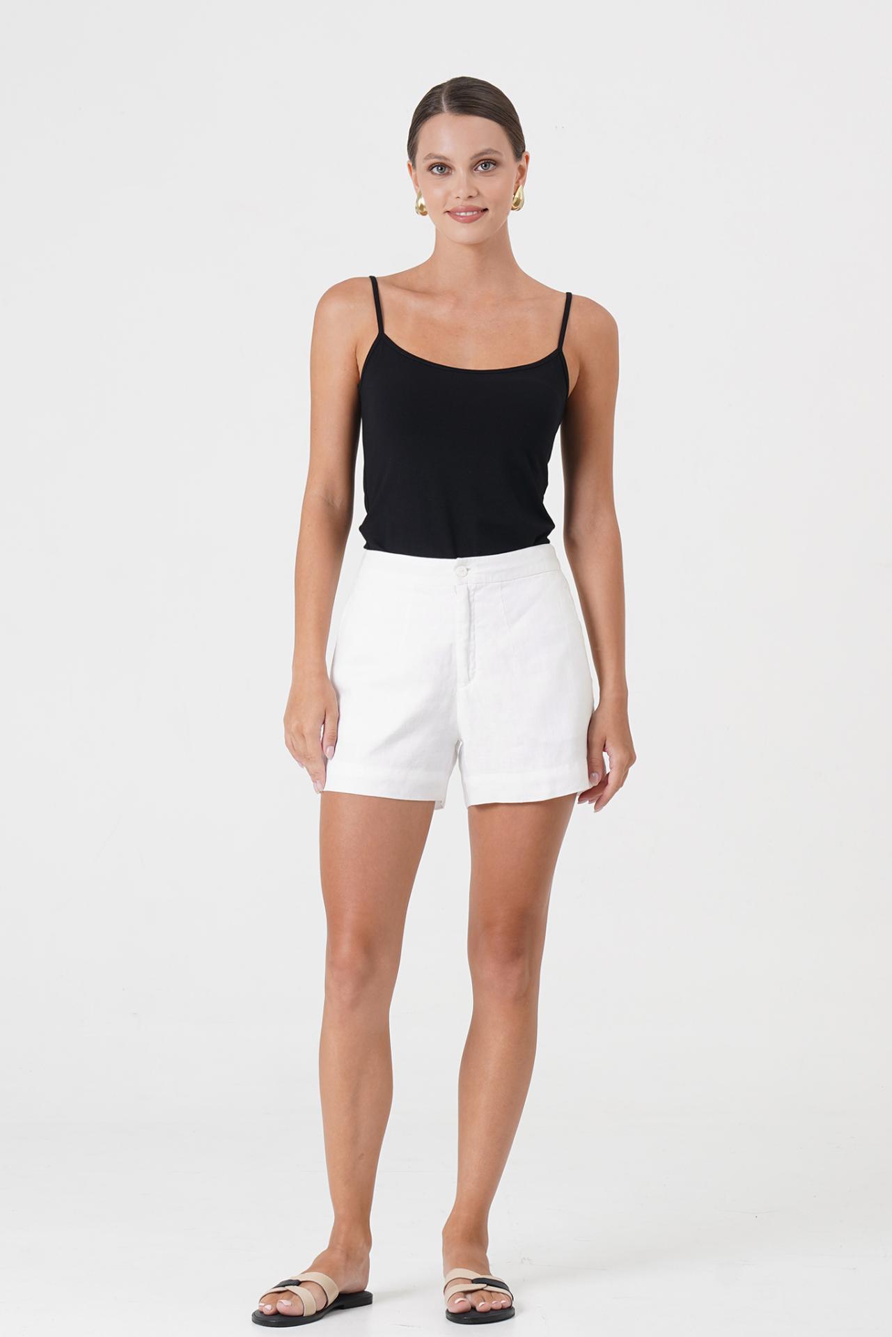 Front view of the Besca Linen Short Off White showcasing its silhouette and relaxed fit