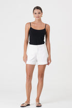 Front view of the Besca Linen Short Off White showcasing its silhouette and relaxed fit
