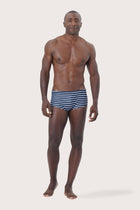 Front view of Bodhi Swim Briefs Strifu featuring a refined striped swimwear silhouette