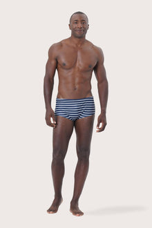 Front view of Bodhi Swim Briefs Strifu featuring a refined striped swimwear silhouette