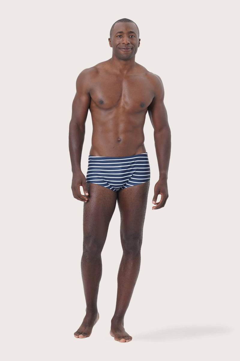 Front view of Bodhi Swim Briefs Strifu featuring a refined striped swimwear silhouette