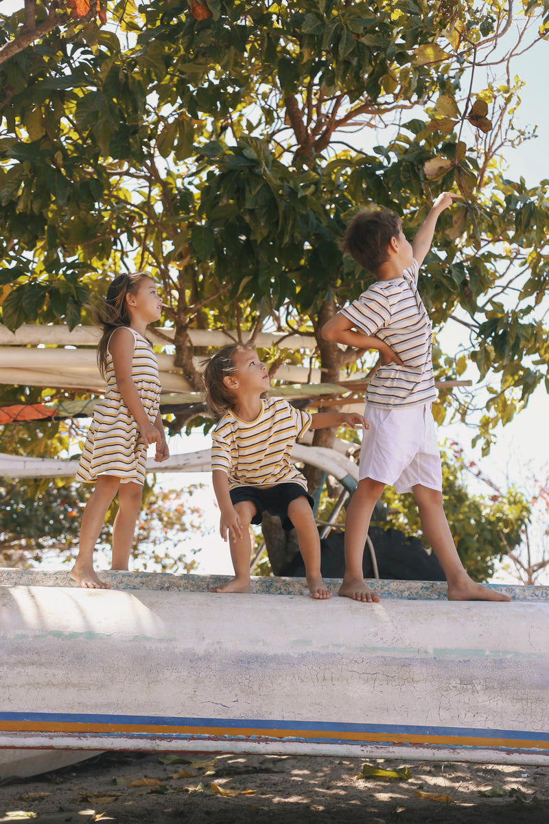 Relaxed resort styling featuring the Brody Kids Cotton T-shirt in Stripe
