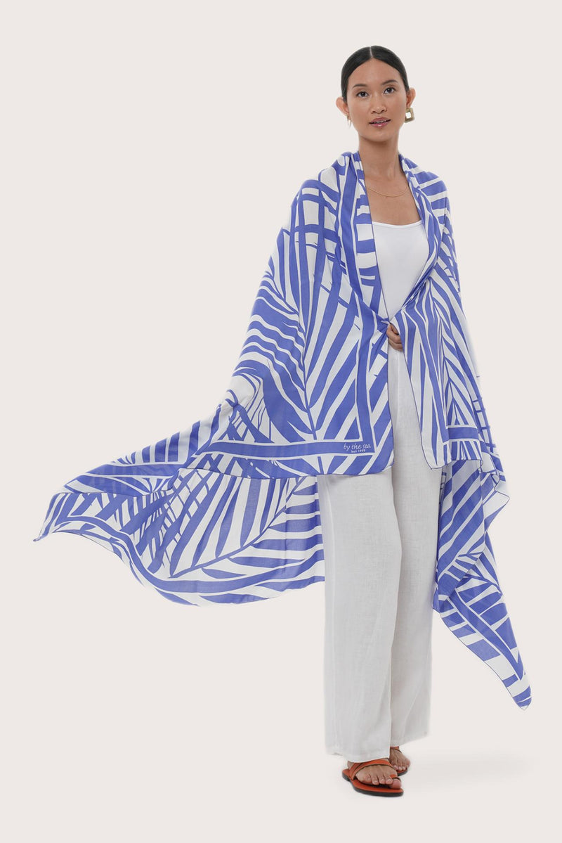 Calinda Sarong in Spring Palm print with an elegant resortwear silhouette