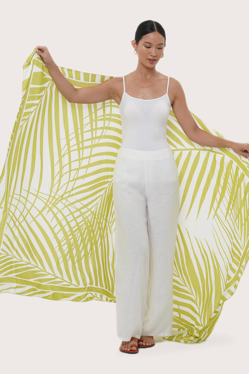 Resort styling featuring the Calinda Sarong in Spring Palm