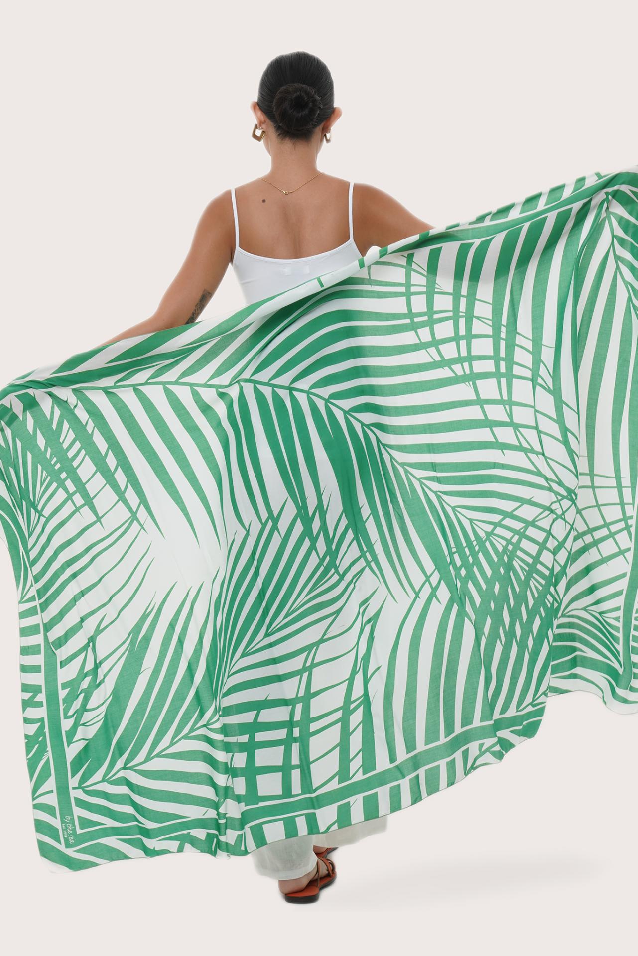 Elegant back silhouette of the Calinda Sarong in Spring Palm